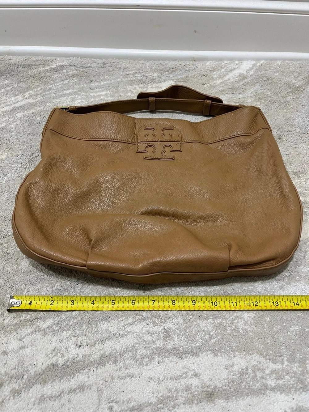 Tory Burch tan pebble leather handbag